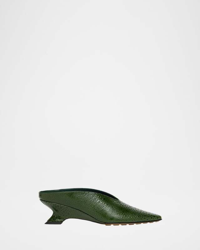 Frog-Print Leather Kitten-Heel Mules